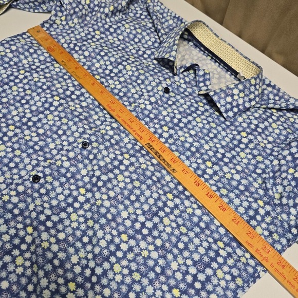 John Lennon Shirt Mens XL Blue Button Up Long Sleeve Flip Cuff Flowers - Picture 10 of 13